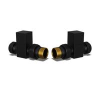Uk Radiators 1/2Bsp 8mm Straight Black Modern Manual Radiator Valve Pair Square
