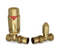 UK Radiators 1/2BSP 8mm Straight Polished Brass Modern Thermostatic Radiator Valve & Lockshield Derry Bold