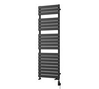 Uk Radiators 2699Btu H1564mm X W500mm Black Flat Tube Designer Dual Fuel Heated Towel Rail Typhoon