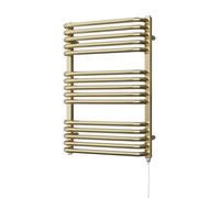 Uk Radiators 400W H736mm X W500mm Polished Brass Round Tube Standard Designer Electric Heated Towel Rail Crossmoor