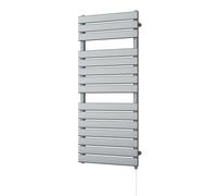 Uk Radiators 600W H1156mm X W500mm Silver Flat Tube Standard Designer Electric Heated Towel Rail Typhoon