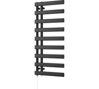 Uk Radiators Agar Black Standard Heated Towel Rail Flat Tube Bathroom Radiator 500W - (H) 1156 X (W) 500mm