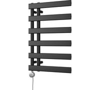 Uk Radiators Agar Black Thermostatic Heated Towel Rail Flat Tube Bathroom Radiator 300W - (H) 748 X (W) 500mm