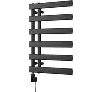 Uk Radiators Agar Black Thermostatic Heated Towel Rail Flat Tube Wifi Bathroom Radiator 300W - (H) 748 X (W) 500mm