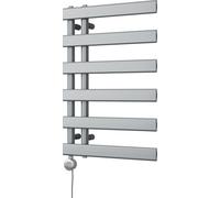 Uk Radiators Agar Silver Thermostatic Heated Towel Rail Flat Tube Bathroom Radiator 300W - (H) 748 X (W) 500mm