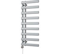Uk Radiators Agar Silver Thermostatic Heated Towel Rail Flat Tube Bathroom Radiator 500W - (H) 1156 X (W) 500mm