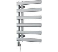 Uk Radiators Agar Silver Thermostatic Heated Towel Rail Flat Tube Wifi Bathroom Radiator 300W - (H) 748 X (W) 500mm