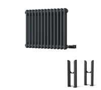 Uk Radiators Alpha Anthracite Double Column Horizontal Steel Smart Oil-Free Radiator W/ Feet 300W - (H) 500 X (W) 592mm