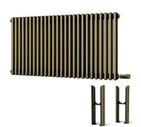 Uk Radiators Alpha Antique Brass Double Column Horizontal Steel Smart Oil-Free Radiator W/ Feet 1200W (H) 600 X (W) 1164mm