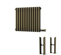 Uk Radiators Alpha Antique Brass Double Column Horizontal Steel Smart Oil-Free Radiator W/ Feet 300W (H) 500 X (W) 592mm