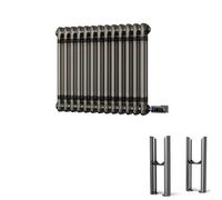 Uk Radiators Alpha Raw Metal Double Column Horizontal Steel Smart Oil-Free Radiator W/ Feet 300W - (H) 500 X (W) 592mm