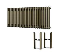 Uk Radiators Alpha Triple Column Horizontal Traditional Cast-Iron Style Radiator W/ Feet Antique Brass Btu4279 H 500 X W 1177mm