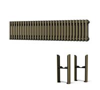 Uk Radiators Alpha Triple Column Horizontal Traditional Cast-Iron Style Radiator W/ Feet Antique Brass Btu3153 H 300 X W 1355mm