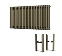 Uk Radiators Alpha Triple Column Horizontal Traditional Cast-Iron Style Radiator W/ Feet Antique Brass Btu5053 H 600 X W 1177mm