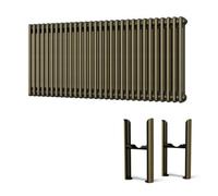 Uk Radiators Alpha Triple Column Horizontal Traditional Cast-Iron Style Radiator W/ Feet Antique Brass Btu5817 H 600 X W 1355mm