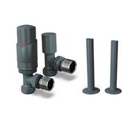 UK Radiators Angeled Thermostatic Radiator Valve 1/2" x 15mm - Pipe Covers