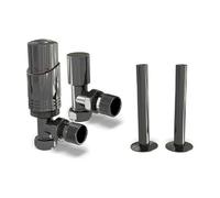 UK Radiators Angeled Thermostatic Radiator Valve 1/2" x 15mm - Pipe Covers