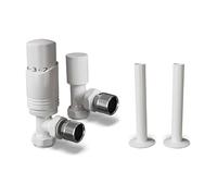 UK Radiators Angeled Thermostatic Radiator Valve 1/2" x 15mm - Pipe Covers