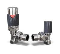 UK Radiators Anthracite Thermostatic Radiator Valve and Angled Lockshield - Gloss Anthracite Finish - Classy and Modern Design 1/2" x 15mm Angled Radiator TRV