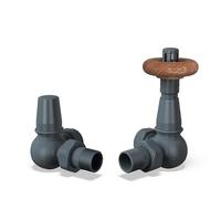 UK Radiators Anthracite Thermostatic Radiator Valve and Corner Lockshield - Matt Anthracite Finish - Traditional Design 1/2" x 15mm Corner Radiator TRV