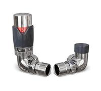 UK Radiators Anthracite Thermostatic Radiator Valve and Corner Lockshield Valve - Gloss Anthracite Finish - Classy and Modern Design 1/2" x 15mm Corner Radiator Valve