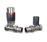 UK Radiators Anthracite Thermostatic Radiator Valve and Straight Lockshield Valve - Anthracite Matt Finish - Classy and Modern Design 1/2" x 15mm Straight Radiator Valve