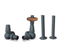 UK Radiators Anthracite Thermostatic Radiator Valves and Corner Lockshield Valve - Matt Anthracite Finish - Traditional Design 1/2" x 15mm Corner Radiator Valves with 130mm Pipe Sleeves