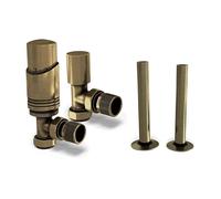 UK Radiators Antique Brass Radiator Valves 15mm Angled Lockshield Valve with Brushed Finish - Classy and Modern Design 1/2" x 15mm Angled Radiator Valves - with Brushed Brass 130mm Pipe Covers