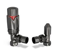 UK Radiators Black Nickel Thermostatic Radiator Valve and Angled Lockshield Valve - Polished Black Nickel Finish - Classy and Modern Design 1/2" x 10mm Angled Radiator Valve