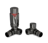 UK Radiators Black Nickel Thermostatic Radiator Valve and Corner Lockshield Valve - Polished Black Nickel Finish - Classy and Modern Design 1/2" x 10mm Corner Radiator Valve