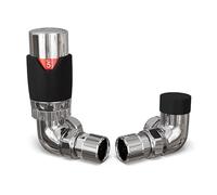 UK Radiators Black Thermostatic Radiator Valve and Corner Lockshield Valve - Matt Black Finish - Classy and Modern Design 1/2" x 15mm Corner Radiator Valve