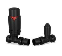 UK Radiators Black Thermostatic Radiator Valve and Straight Lockshield Valve - Matt Black Finish - Classy and Modern Design 1/2" x 15mm Straight Radiator Valve