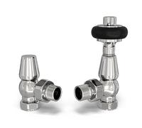 UK Radiators Chrome Thermostatic Radiator Valve and Angled Lockshield - Polished Chrome Finish - Traditional Design 1/2" x 10mm Wooden Head Radiator Valve
