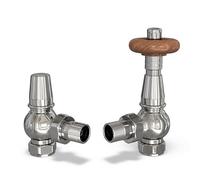 UK Radiators Chrome Thermostatic Radiator Valve and Angled Lockshield Valve - Polished Chrome Finish - Traditional Design 1/2" x 15mm Angled Radiator Valve