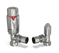 UK Radiators Chrome Thermostatic Radiator Valve and Chrome Lockshield Valve - Chrome Classy and Modern Design 1/2" x 15mm Angled Radiator Valve