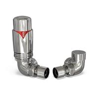 UK Radiators Chrome Thermostatic Radiator Valve and Chrome Lockshield Valve - Chrome Classy and Modern Design 1/2" x 15mm Corner Radiator Valve