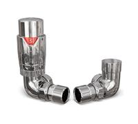 UK Radiators Chrome Thermostatic Radiator Valve and Corner Lockshield Valve - Polished Chrome Finish - Classy and Modern Design 1/2" x 15mm Corner Radiator Valve