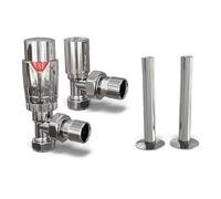 UK Radiators Chrome Thermostatic Radiator Valves and Angled Lockshield Valve - Polished Chrome Finish - Classy and Modern Design 1/2" x 15mm Angled Radiator Valves with 130mm Pipe Covers