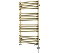 Uk Radiators Crossmoor Round Thermostatic Dual Fuel Heated Bathroom Towel Rail Brushed Brass Btu1849 - (H) 1000 X (W) 500mm