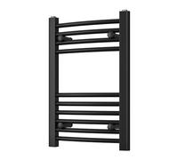 UK Radiators Modern Curved Heated Towel Rail Radiator - Bathroom Warmer | H600mm x W400mm, Black - Brackets and Fixings Included - Efficient Towel Warmer for Bathrooms, Screw-In Wall Mounted