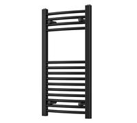 UK Radiators Modern Curved Heated Towel Rail Radiator - Bathroom Warmer | H800mm x W400mm, Black - Brackets and Fixings Included - Efficient Towel Warmer for Bathrooms, Screw-In Wall Mounted