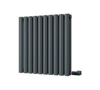 Uk Radiators Omeara Anthracite Elliptical Tube Horizontal Steel Smart Oil-Free Radiator 500W - (H) 600 X (W) 580mm
