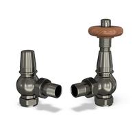 UK Radiators Pewter Thermostatic Radiator Valve and Angled Lockshield Valve - Matt Pewter Finish - Traditional Design 1/2" x 10mm Angled Radiator Valve