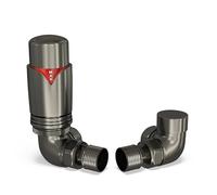 UK Radiators Pewter Thermostatic Radiator Valve and Corner Lockshield Valve - Matt Pewter Finish - Classy and Modern Design 1/2" x 15mm Corner Radiator Valve