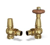 UK Radiators Polished Brass Thermostatic Radiator Valve and Angled Lockshield - Polished Brass Finish - Traditional Design 1/2" x 15mm Angled Radiator Valve