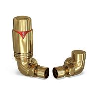 UK Radiators Polished Brass Thermostatic Radiator Valve and Corner Lockshield - Polished Brass Finish - Classy and Modern Design 1/2" x 15mm Corner Radiator Valve