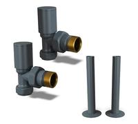 UK Radiators Round Anthracite Radiator Valves and Pipe Covers - Anthracite Matt Finish - Classy and Modern Design 1/2" x 15mm Angled Radiator Valves - Pair of Valves with 130mm Pipe Covers