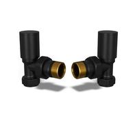 UK Radiators Round Black Radiator Valve Pair - Black Matt Finish - Classy and Modern Design 1/2" x 8mm Angled Radiator Valve Pair - Pair of Valves