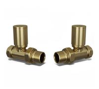 UK Radiators Round Brass Radiator Valve Pair - Brushed Brass Finish - Classy and Modern Design 1/2" x 10mm Straight Radiator Valve Pair - Pair of Valves