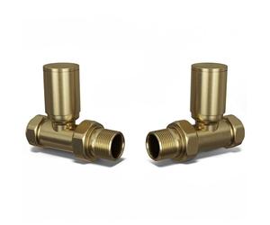 UK Radiators Round Brass Radiator Valve Pair - Brushed Brass Finish - Classy and Modern Design 1/2" x 10mm Straight Radiator Valve Pair - Pair of Valves